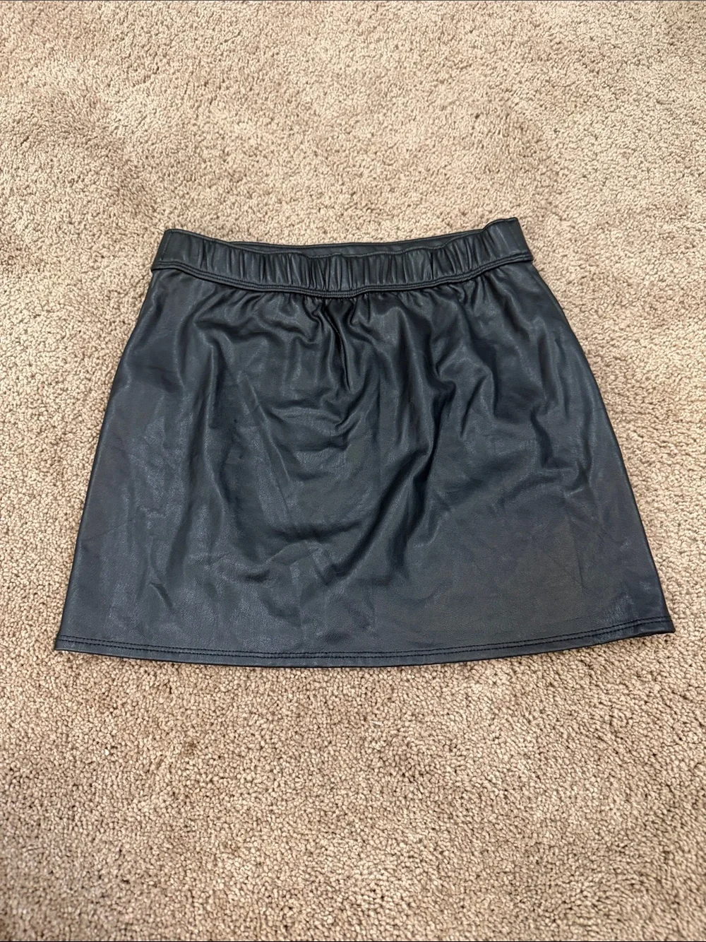 abercrombie kids Black Faux Leather Mini Skirt with Front Slit